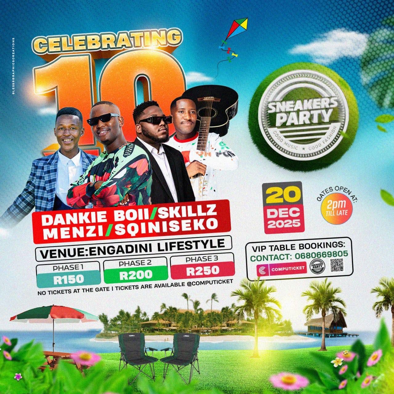 Sneakers Party · 10 Years event poster featuring Sqiniseko SqinQ