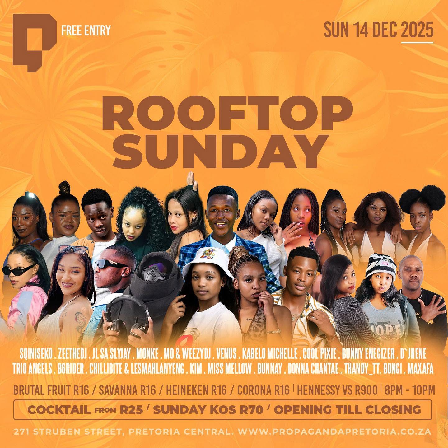 Rooftop Sunday event poster featuring Sqiniseko SqinQ